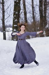 Fototapeta na wymiar Dancing girl in medieval dress