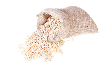 Bag with grain on a white background. It is isolated