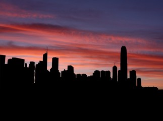Fototapeta na wymiar Hong Kong skyline at sunset with beautiful sky illustration