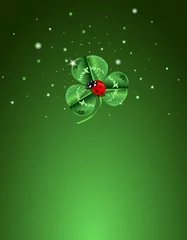 Fotobehang St. Patrick’s Day Three Leafed Clover and ladybug Background © Anna Velichkovsky