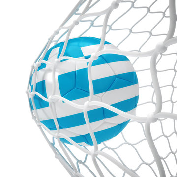 Grecian soccer ball inside the net