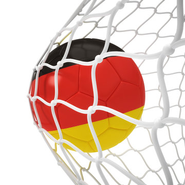 German soccer ball inside the net