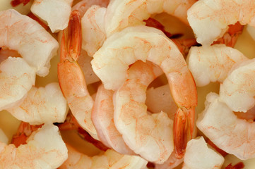 Peeled prawns background