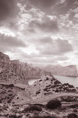 Formentor in Mallorca, Spain in Black and White Sepia Tone
