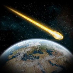 Asteroid and Earth : meteor impact over europe - obrazy, fototapety, plakaty