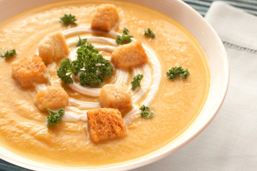 Bowl of fresh butternut soup