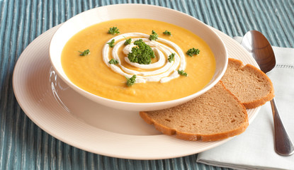 Bowl of fresh butternut soup