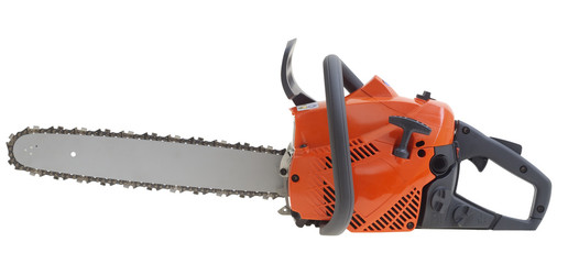 Professional chainsaw on white background