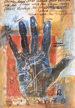 Mixed media painting with palm reading
