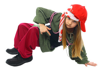 sweet little girl dancing hip-hop isolated on white