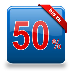 Button bis zu 50% Rabatt blau rot