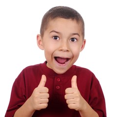 kid giving thumbs up sign, isolated on white