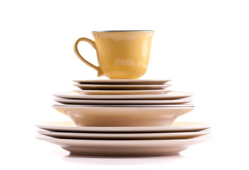 Bowls and Plates Stack with Cup on Top