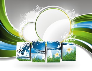 Vector background on a spring theme with nature cubes.