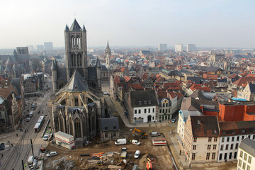 Obraz premium View from above on the center of Ghent