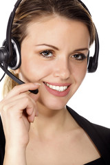 Beautiful customer service operator woman with headset