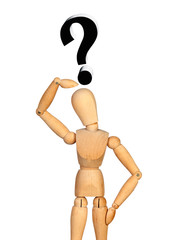 Pensive jointed wooden mannequin