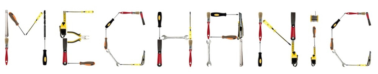 Mechanic word made of hand tools