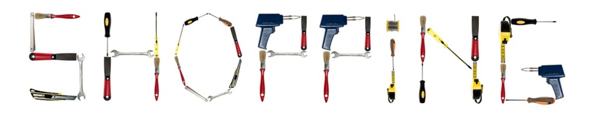 Shopping word made of hand tools