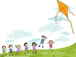 Kids Playing with a Kite