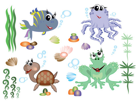Sea animals,icons, vector