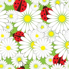 Wall murals Ladybugs Seamless pattern with ladybirds and chamomile