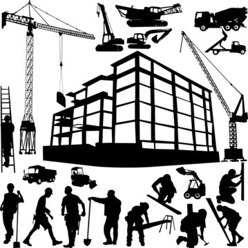 construction objects vector crane  worker  building
