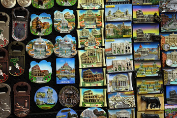 Few rows of magnet souvenirs from Rome