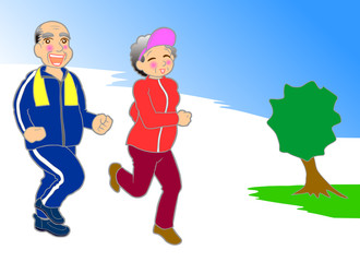 Mature couple running