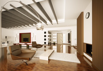 Modern apartment interior 3d render