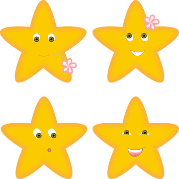 set of four yellow stars with different facial expressions