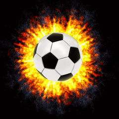 Fototapeta na wymiar Soccer ball in powerful explosion
