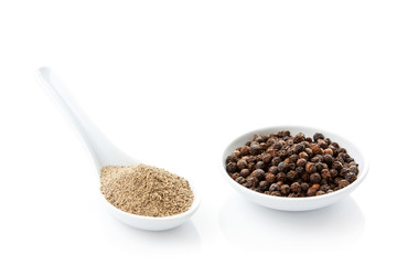 Ground black pepper and peppercorns