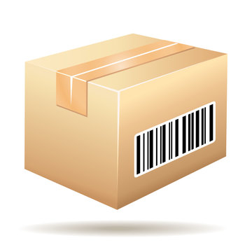 Cardboard icon with barcode label