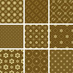 set of various vector seamless golden pattern