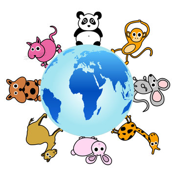 animal around the globe vector