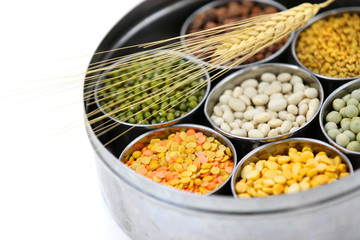Healthy colorful raw food grains of India