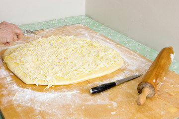 Grandma preparing her cheesepuff recipe (series)