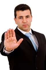 business man making stop. Focus on the head