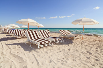 Colorful Umbrellas and Lounge Chairs in South Beach Miami
