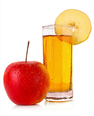 Apple and glass with juice isolated on white