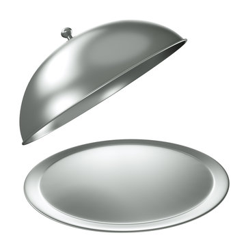 Silver Catering Tray With Dome. 3D Render.