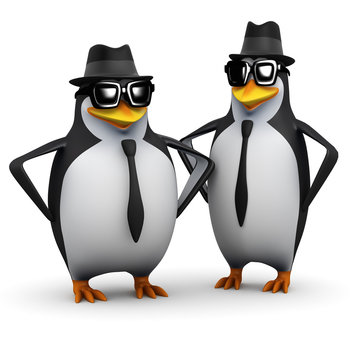 3d Penguins wearing pork pie hats and shades...