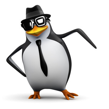 3d Penguin wearing pork pie hat and sunglasses