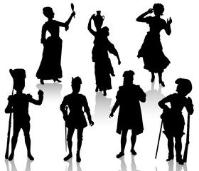 Silhouettes of the actors in theatrical costumes