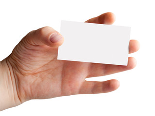 Hand with a blank business card