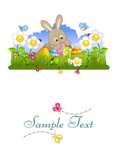 Paesaggio di Pasqua con insetti e coniglietto