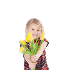 lustiges kind mit tulpen