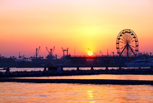 Kaohsiung Harbor Sunset with Ferris Wheel