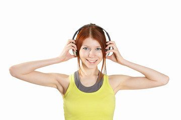 a teenage girl in studio with headphones